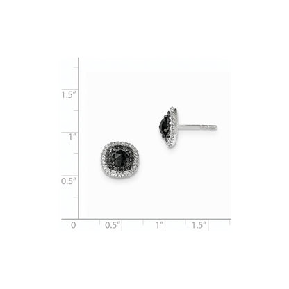 14K Weißgold Ohrstecker mit quadratischer Fassung und schwarzen und weißen echten Diamanten