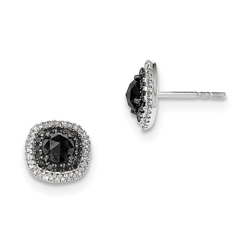 14K Weißgold Ohrstecker mit quadratischer Fassung und schwarzen und weißen echten Diamanten