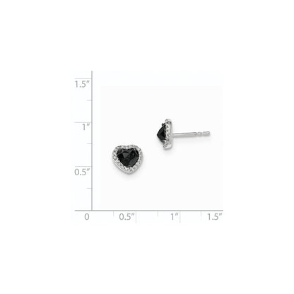 14K Weißgold Ohrstecker in Herzform mit echten schwarzen und weißen Diamanten
