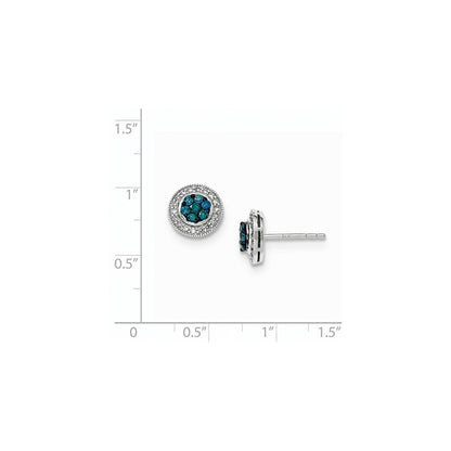 14K Weißgold Ohrstecker mit blauen und weißen echten Diamanten