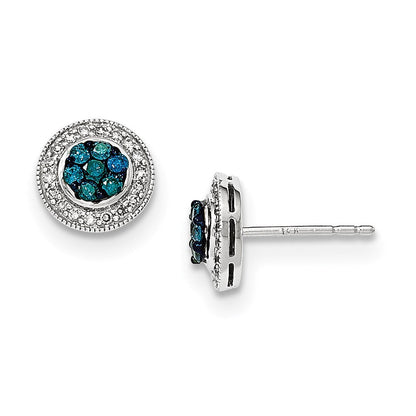 14K Weißgold Ohrstecker mit blauen und weißen echten Diamanten