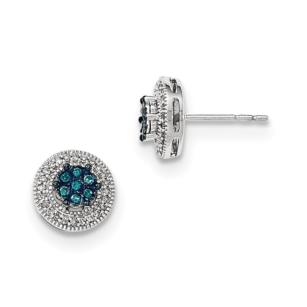 14K Weißgold Ohrstecker mit blauen und weißen echten Diamanten