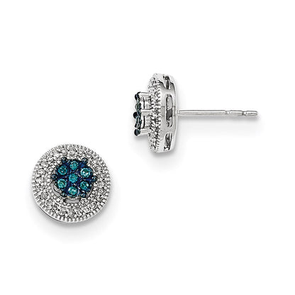 14K Weißgold Ohrstecker mit blauen und weißen echten Diamanten