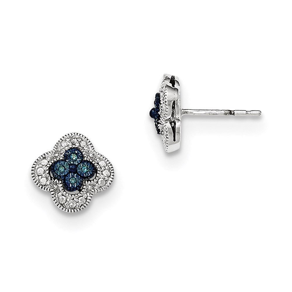 14K Weißgold Ohrstecker mit blauen und weißen echten Diamanten