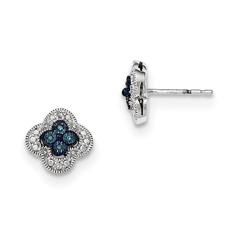 14K Weißgold Ohrstecker mit blauen und weißen echten Diamanten