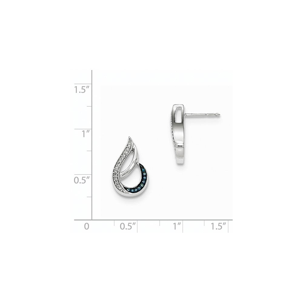 14K Weißgold Ohrhänger Tropfenform mit Diamanten und blauen Diamanten, poliert