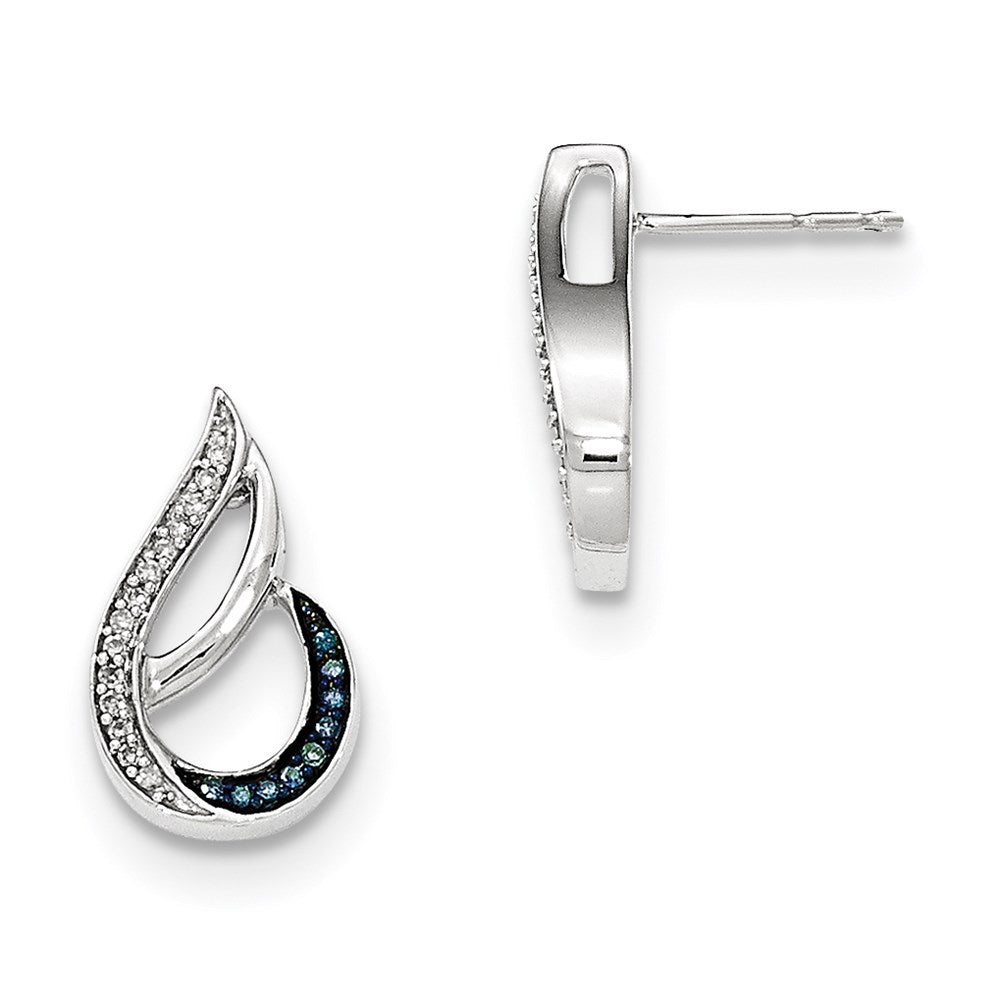 14K Weißgold Ohrhänger Tropfenform mit Diamanten und blauen Diamanten, poliert