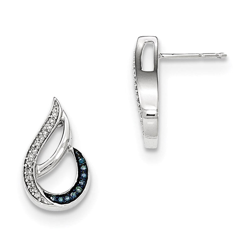 14K Weißgold Ohrhänger Tropfenform mit Diamanten und blauen Diamanten, poliert
