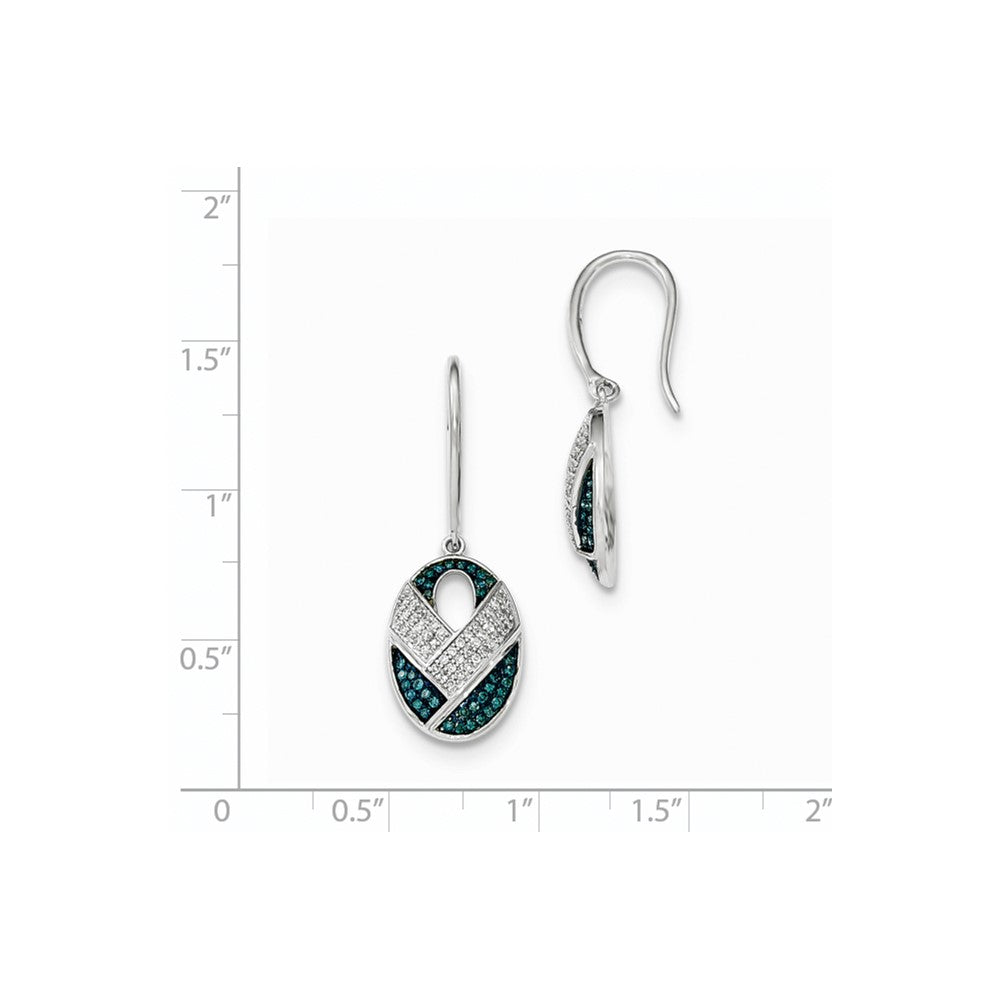 14K Weißgold Ohrhänger mit Diamant/Blauem Diamant, poliert, Schäferhaken-Verschluss