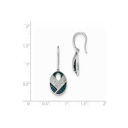 14K Weißgold Ohrhänger mit Diamant/Blauem Diamant, poliert, Schäferhaken-Verschluss