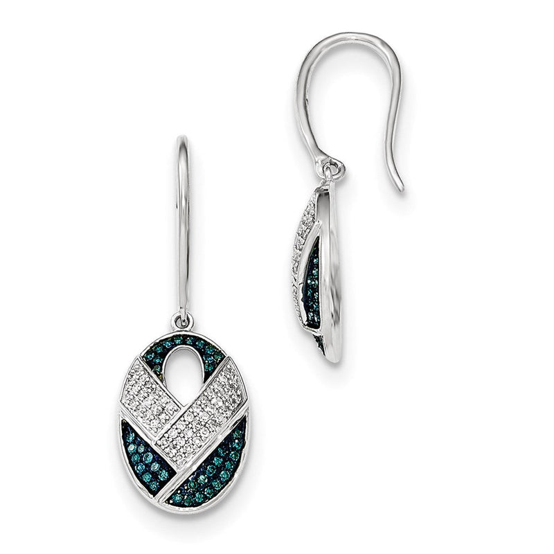 14K Weißgold Ohrhänger mit Diamant/Blauem Diamant, poliert, Schäferhaken-Verschluss