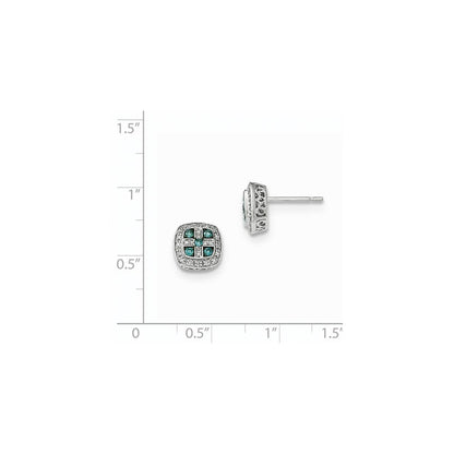14K Weißgold Ohrstecker, quadratisch, mit weißen und blauen Diamanten