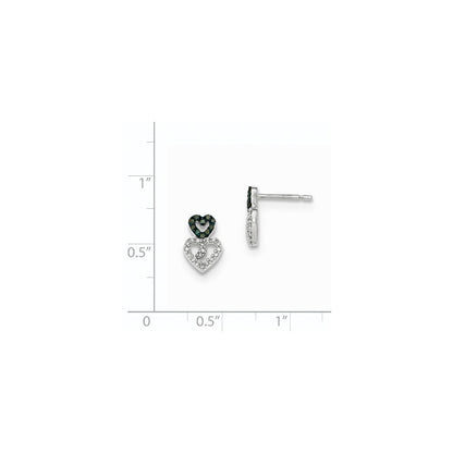 14K Weißgold Ohrstecker poliert mit blauen & weißen echten Diamanten und Schwarzrhodinium-Stecker