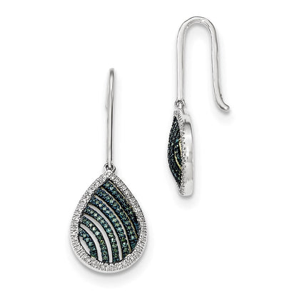 14K Weißgold Ohrhänger mit blauen und weißen echten Diamanten