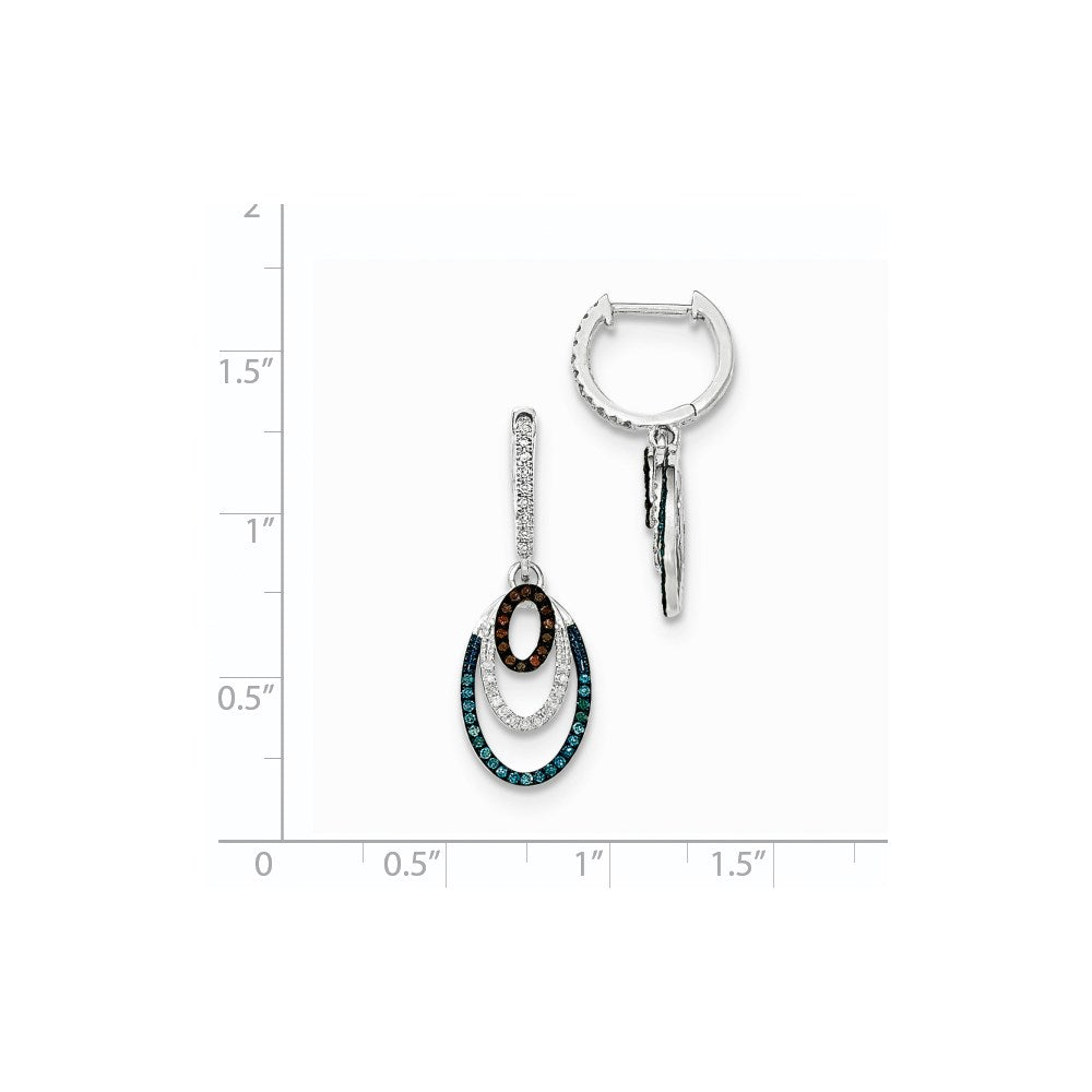 14K Weißgold Ohrhänger-Creolen mit Klappscharnier und blauen, weißen & roten Diamanten