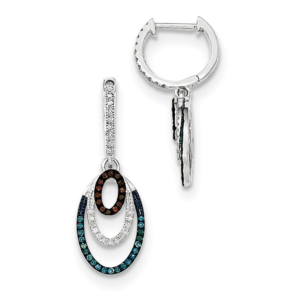 14K Weißgold Ohrhänger-Creolen mit Klappscharnier und blauen, weißen & roten Diamanten