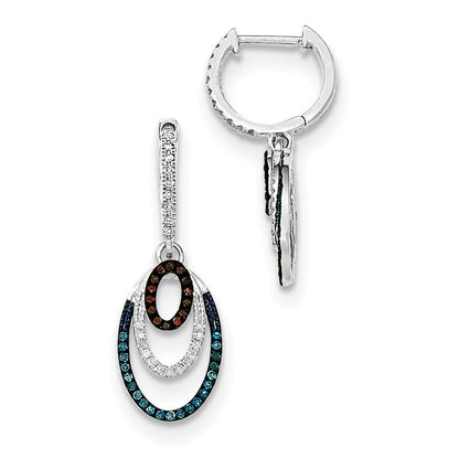 14K Weißgold Ohrhänger-Creolen mit Klappscharnier und blauen, weißen & roten Diamanten