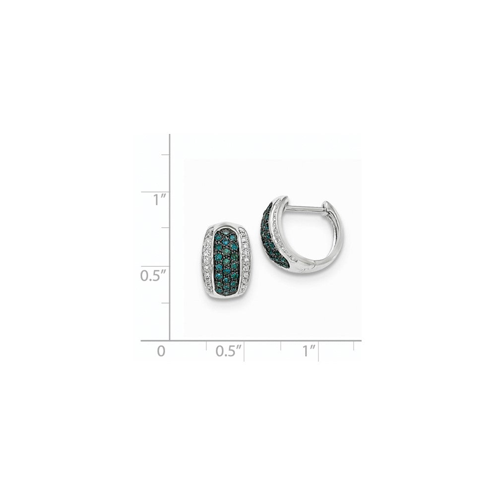 14K Weißgold Creolen mit blauen und weißen echten Diamanten und Klappscharnier