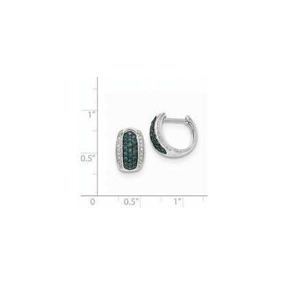 14K Weißgold Creolen mit blauen und weißen echten Diamanten und Klappscharnier