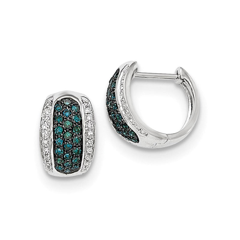 14K Weißgold Creolen mit blauen und weißen echten Diamanten und Klappscharnier