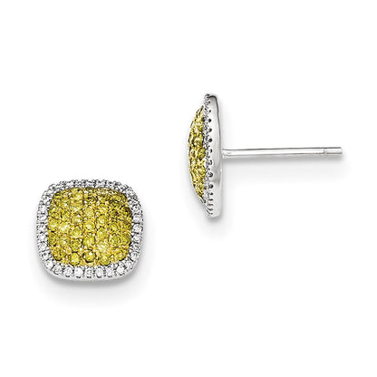 14K Weißgold Ohrstecker mit echten Diamanten und Pavé-gefassten echten Gelbdiamanten