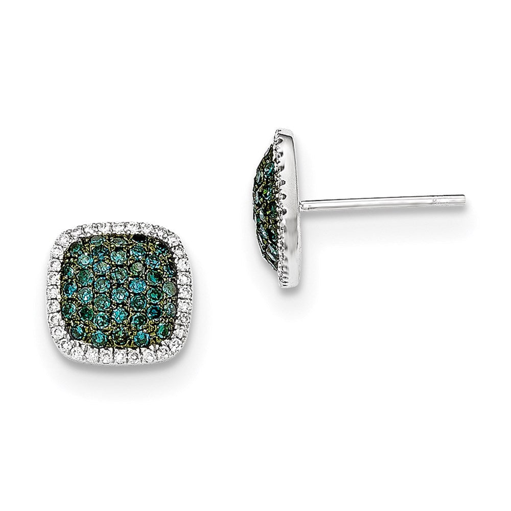 14K Weißgold Ohrstecker mit Diamant und Pavé-blauen Diamanten