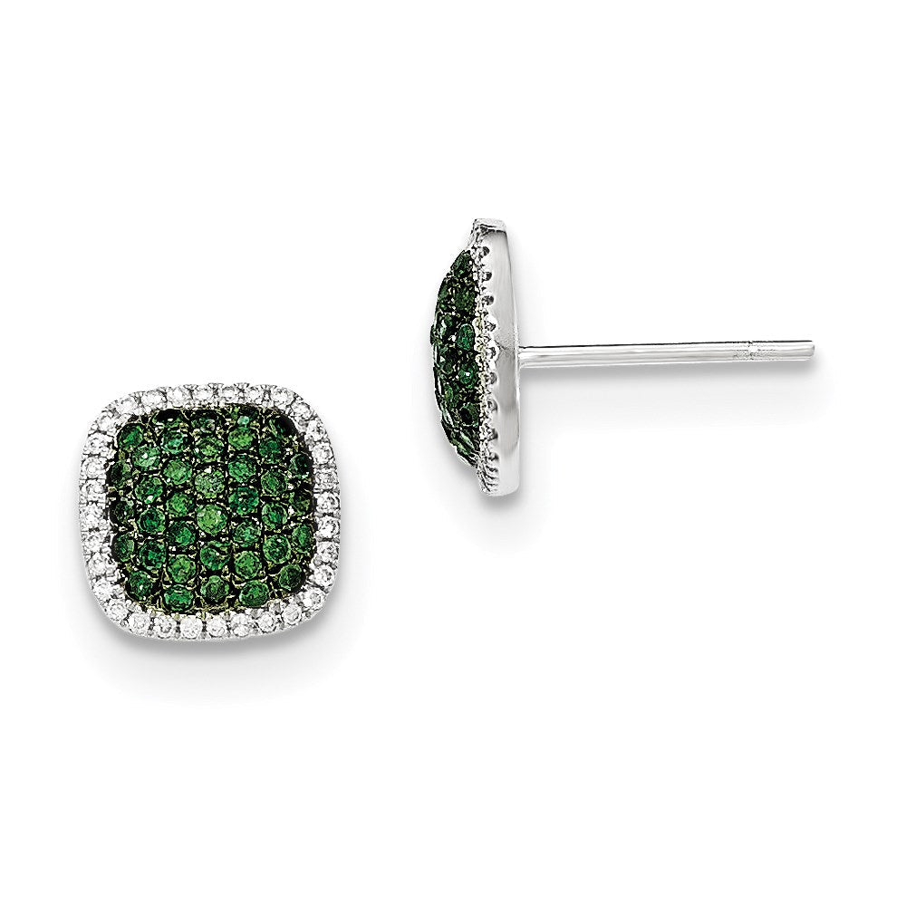 14K Weißgold Ohrstecker mit echten Diamanten und echten grünen Pavé-Diamanten