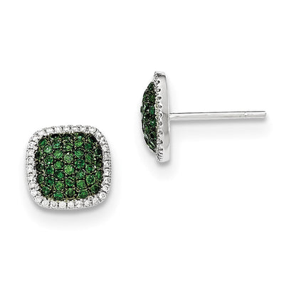 14K Weißgold Ohrstecker mit echten Diamanten und echten grünen Pavé-Diamanten