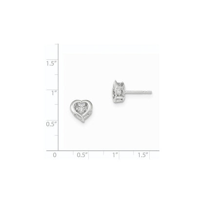 14K Weißgold Ohrstecker mit Herzmotiv, poliert, mit echten Diamanten, brillant