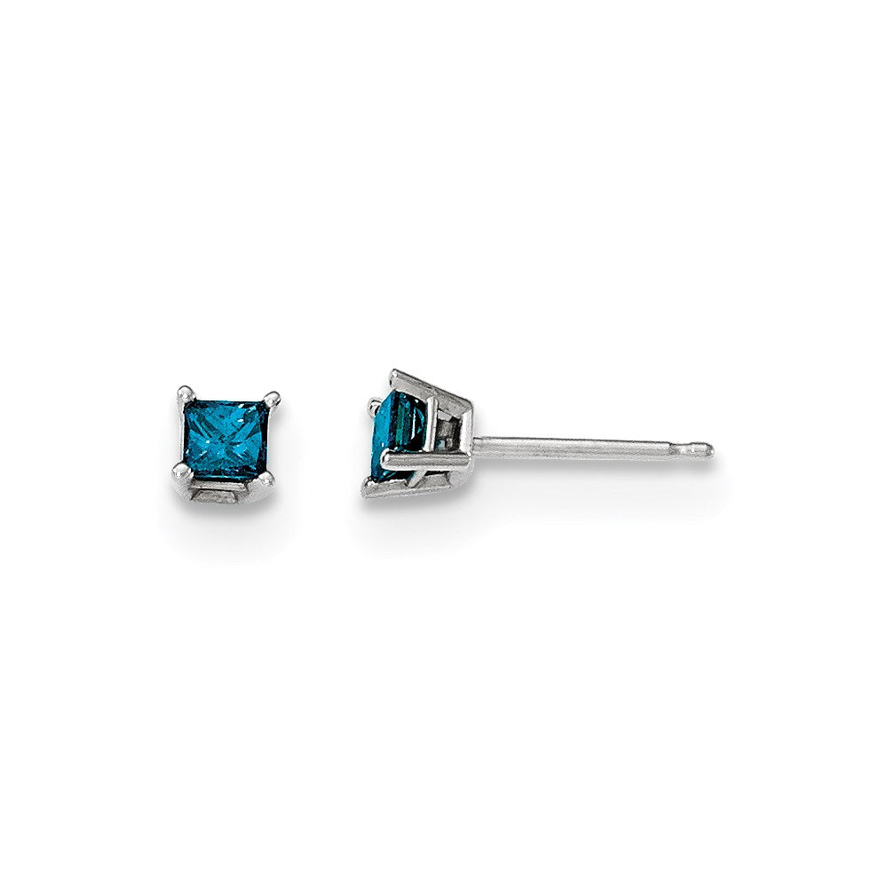 14K Weißgold Diamant-Ohrstecker, blau, 0,40 ct