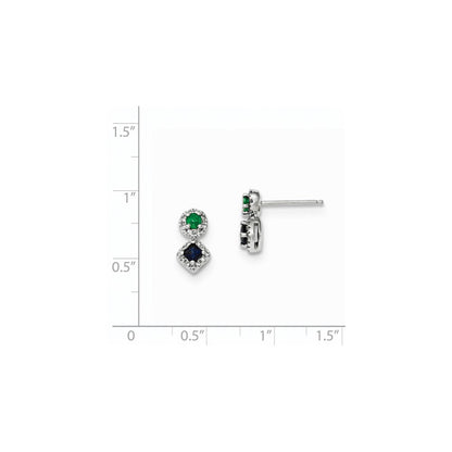 14K Weißgold Ohrringe mit Diamant, Saphir und Smaragd
