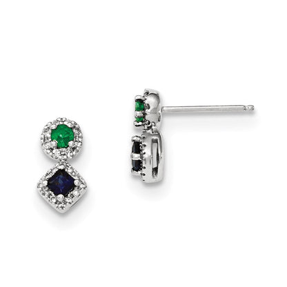 14K Weißgold Ohrringe mit Diamant, Saphir und Smaragd