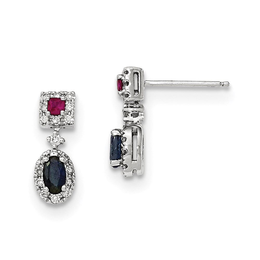 14K Weißgold Diamant-Saphir-Rubin-Ohrringe