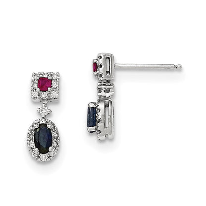 14K Weißgold Diamant-Saphir-Rubin-Ohrringe