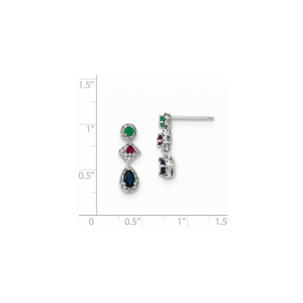 14K Weißgold Ohrringe mit Diamant, Saphir, Smaragd und Rubin