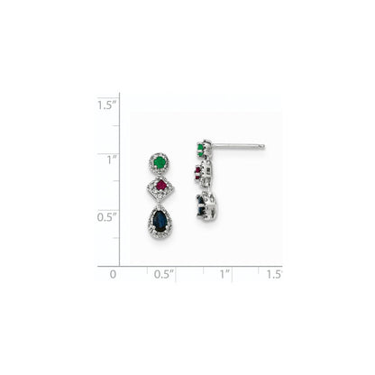 14K Weißgold Ohrringe mit Diamant, Saphir, Smaragd und Rubin