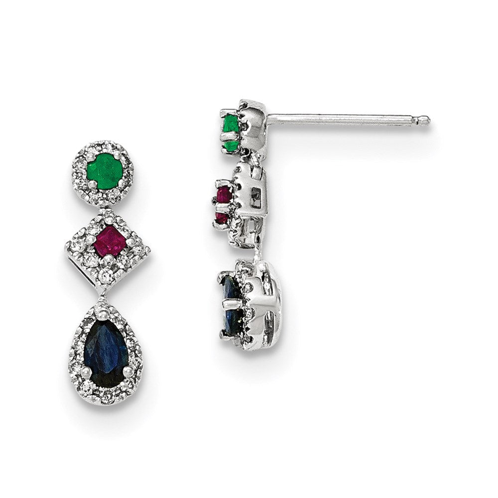 14K Weißgold Ohrringe mit Diamant, Saphir, Smaragd und Rubin