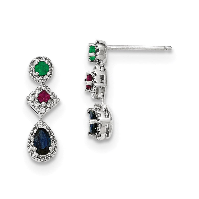 14K Weißgold Ohrringe mit Diamant, Saphir, Smaragd und Rubin