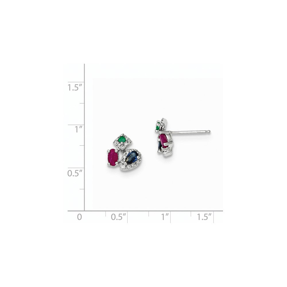 14K Weißgold Ohrringe mit Diamant, Saphir, Smaragd und Rubin