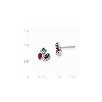 14K Weißgold Ohrringe mit Diamant, Saphir, Smaragd und Rubin