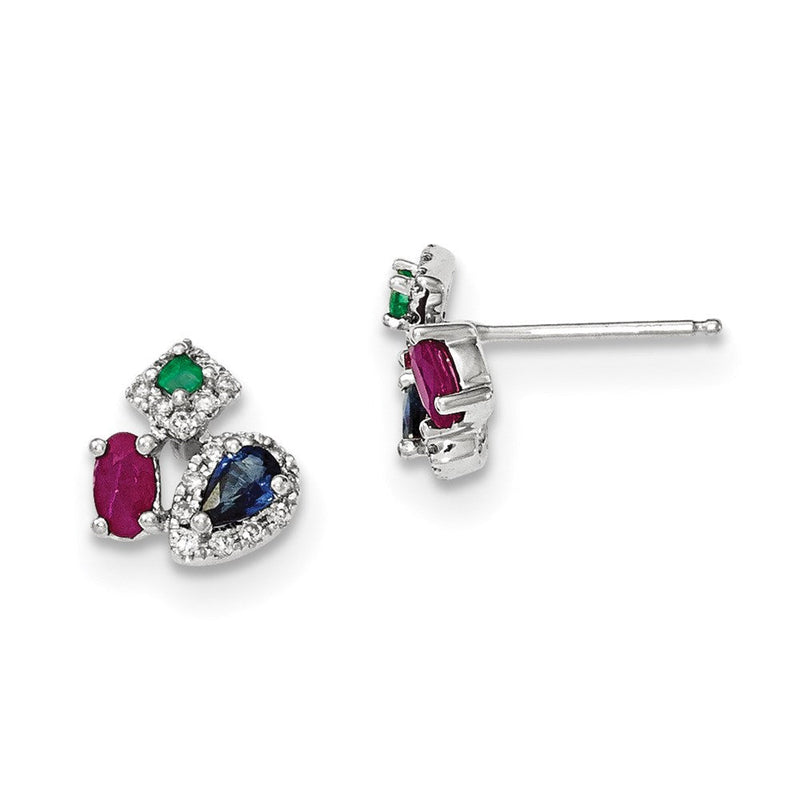 14K Weißgold Ohrringe mit Diamant, Saphir, Smaragd und Rubin