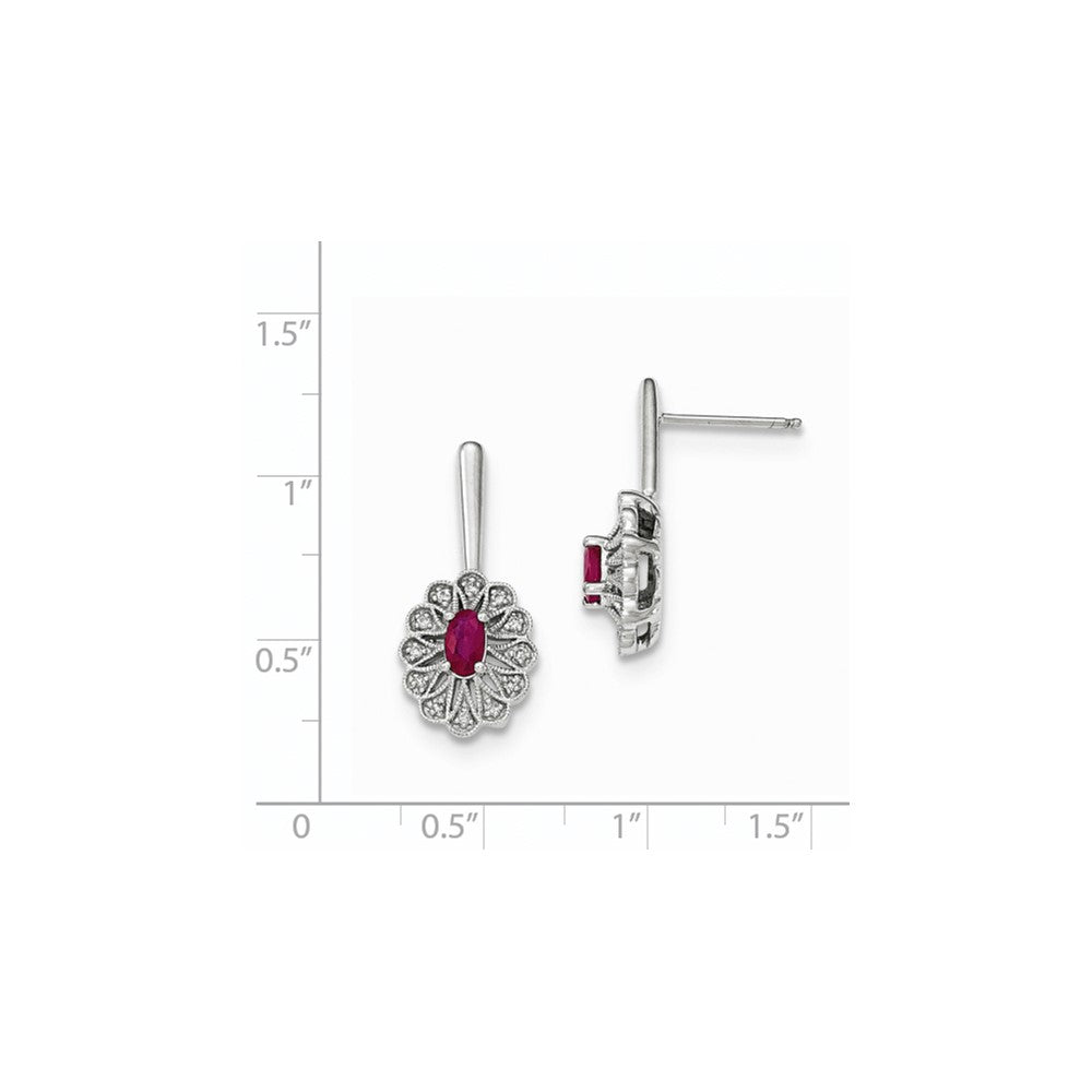 14K Weißgold Echt Diamant und Rubin Stecker Ohrhänger