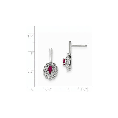 14K Weißgold Echt Diamant und Rubin Stecker Ohrhänger