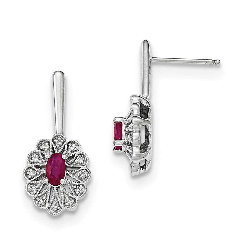 14K Weißgold Echt Diamant und Rubin Stecker Ohrhänger