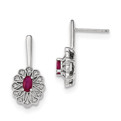 14K Weißgold Echt Diamant und Rubin Stecker Ohrhänger