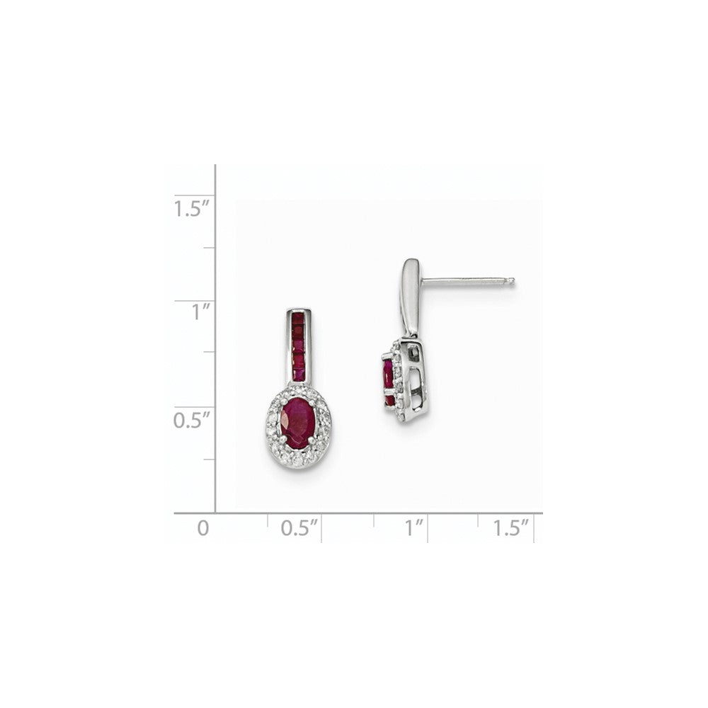 14K Weißgold Echt Diamant und Rubin mit Heiligenschein Stecker Ohrhänger