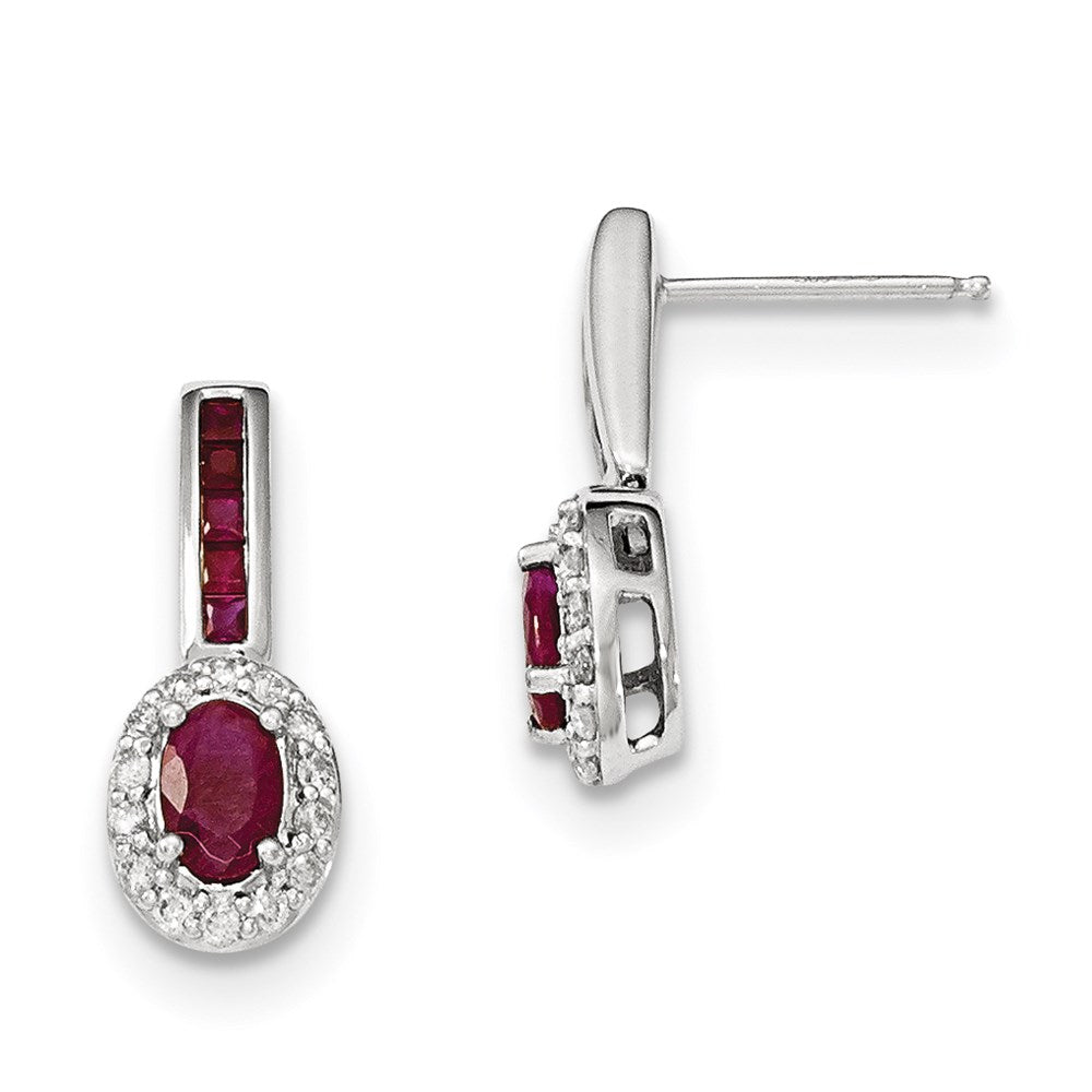 14K Weißgold Echt Diamant und Rubin mit Heiligenschein Stecker Ohrhänger