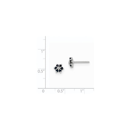 14K Weißgold Poliert Saphir & Echt Diamant Ohrstecker