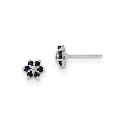 14K Weißgold Poliert Saphir & Echt Diamant Ohrstecker