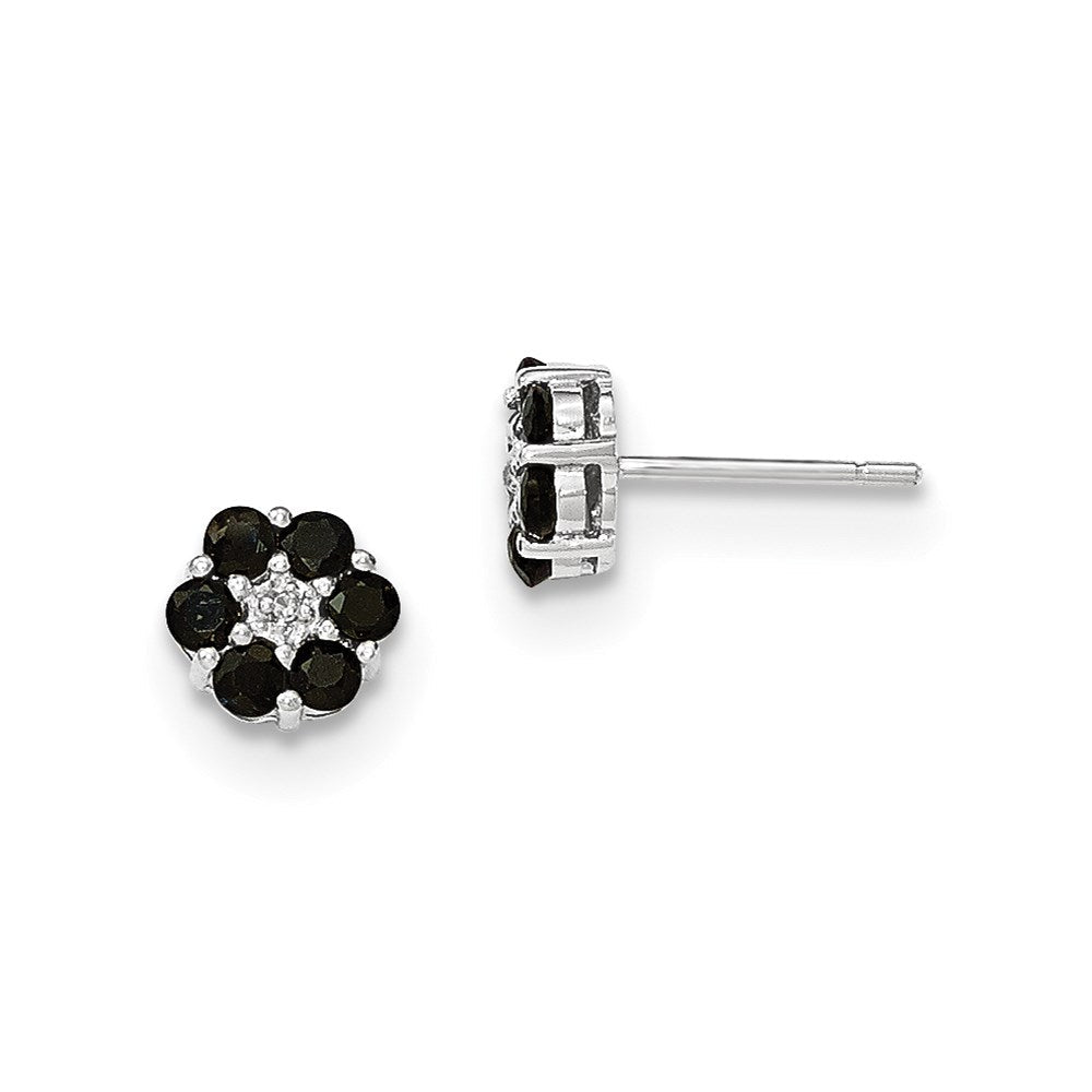 14K Weißgold Poliert Saphir & Echt Diamant Ohrstecker